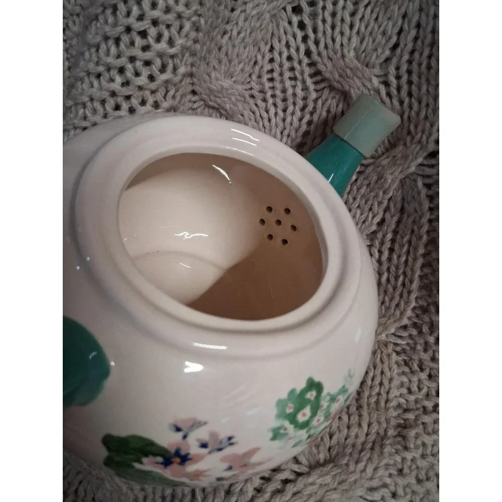 The Pioneer Woman Floral Ceramic Teapot W/Turquoise Lid & Handle 5 Cup Capacity